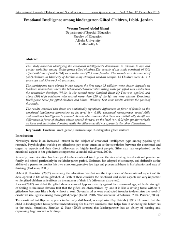 (PDF) Emotional Intelligence among kindergarten Gifted Children , Irbid ...