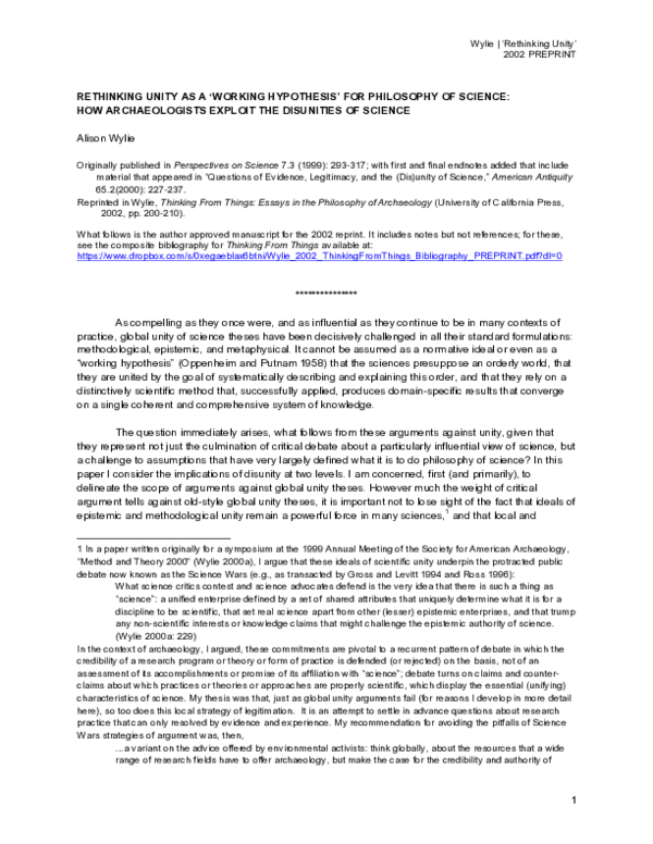 (PDF) Rethinking Unity as a “Working Hypothesis” for Philosophy of ...