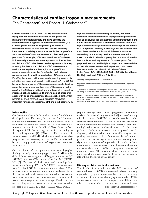 (PDF) Characteristics of cardiac troponin measurements