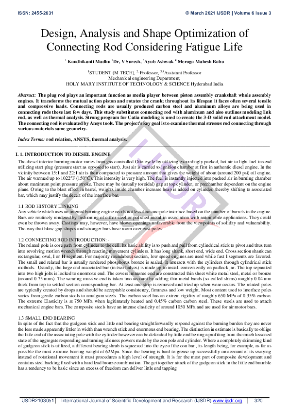 (PDF) Design, Analysis and Shape Optimization of Connecting Rod ...