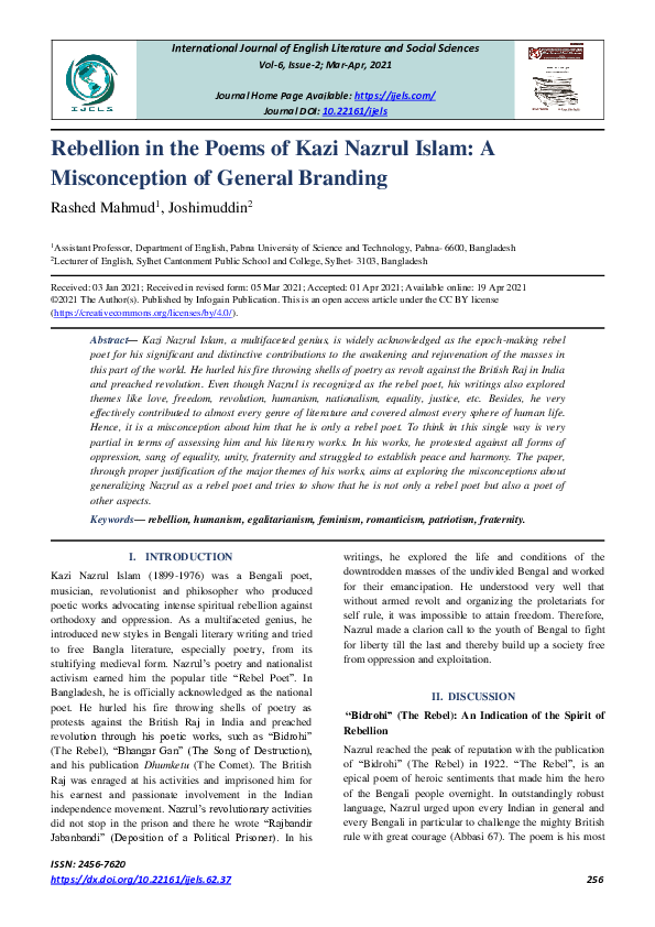 (PDF) Rebellion in the Poems of Kazi Nazrul Islam: A Misconception of ...