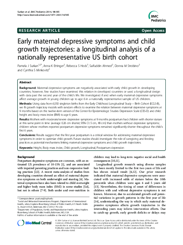 (PDF) Early maternal depressive symptoms and child growth trajectories ...