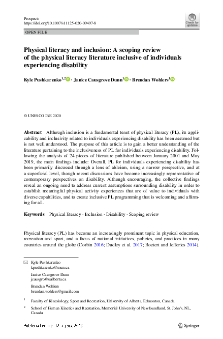 (PDF) Physical literacy and inclusion: A scoping review of the physical ...