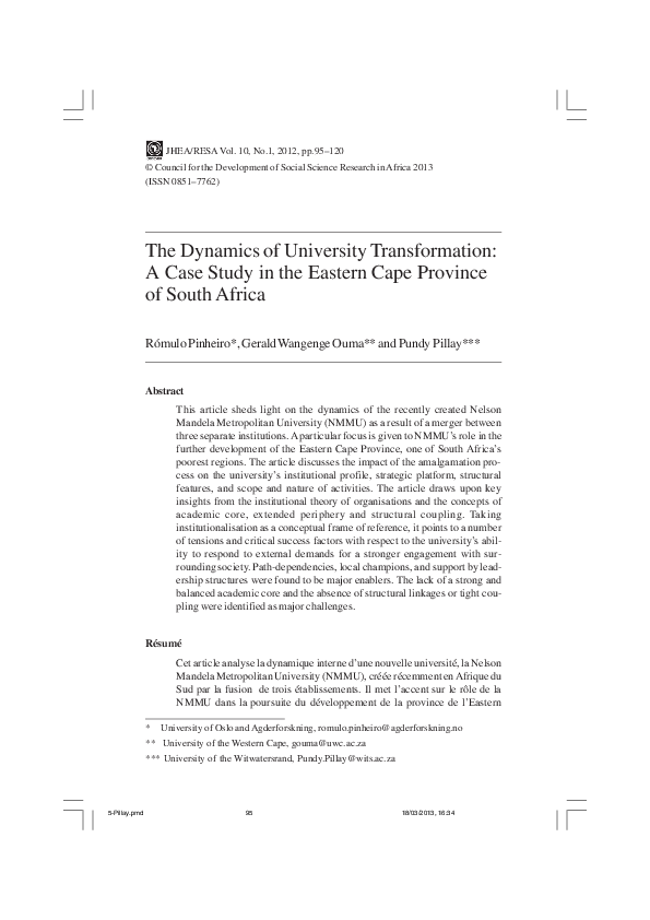 (PDF) 5 The Dynamics of University Transformation A Case Study in