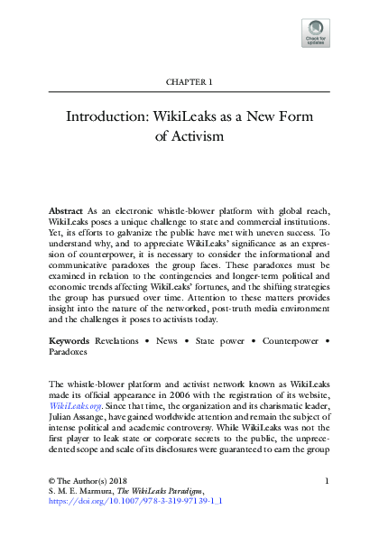 (PDF) Introduction: WikiLeaks as a New Form of Activism