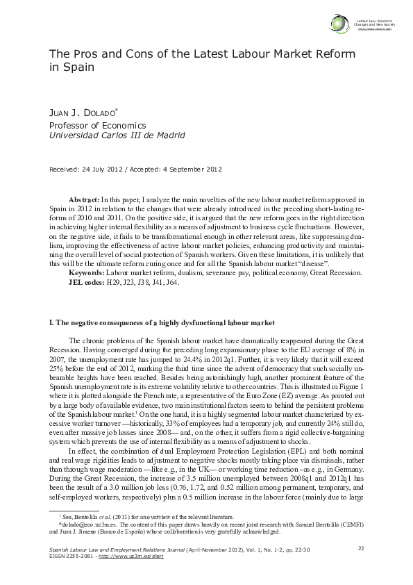 (PDF) The Pros and Cons of the Latest Labour Market Reform in Spain