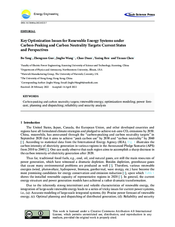 (PDF) Key Optimization Issues for Renewable Energy Systems under Carbon ...