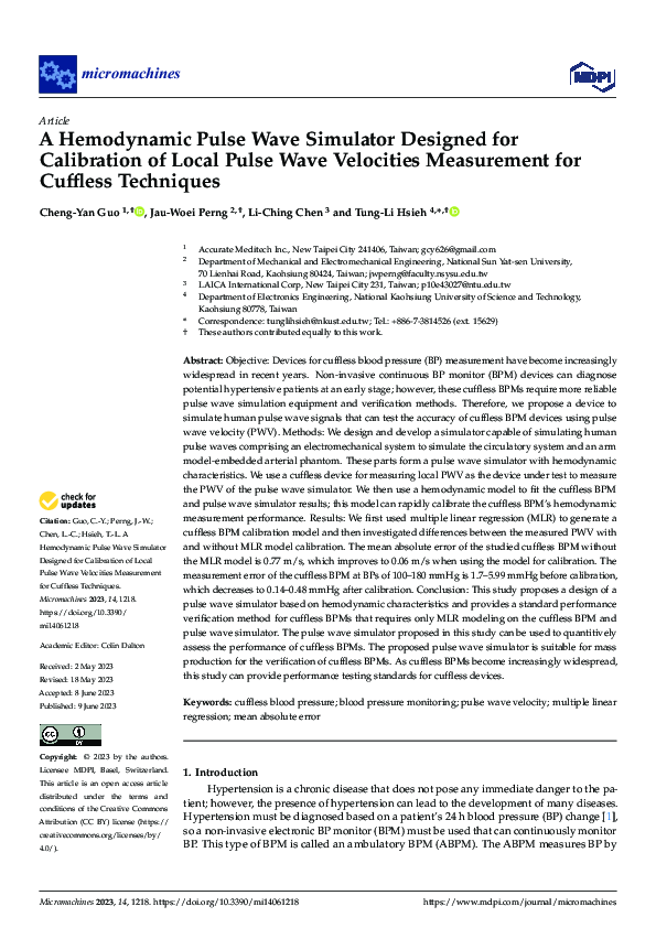 (PDF) A Hemodynamic Pulse Wave Simulator Designed for Calibration of ...