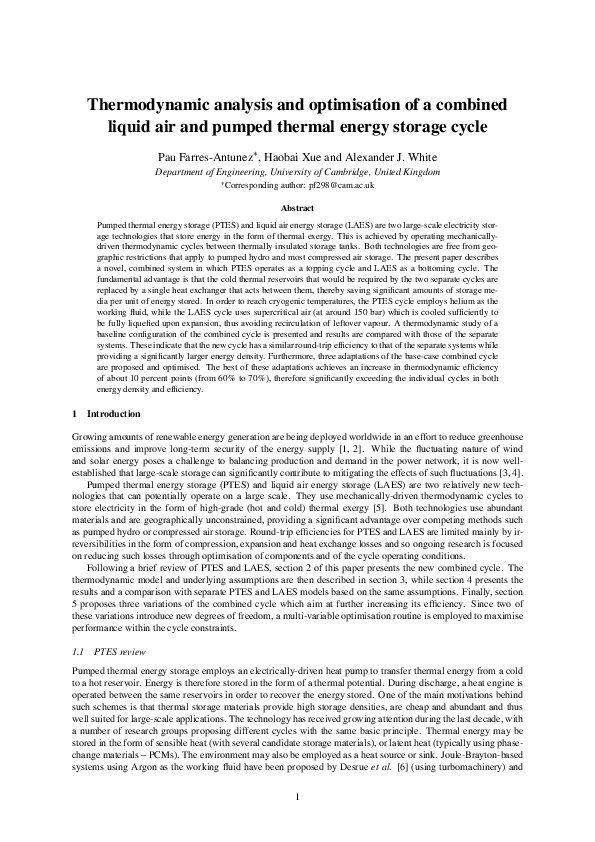 (PDF) Thermodynamic analysis and optimisation of a combined liquid air ...