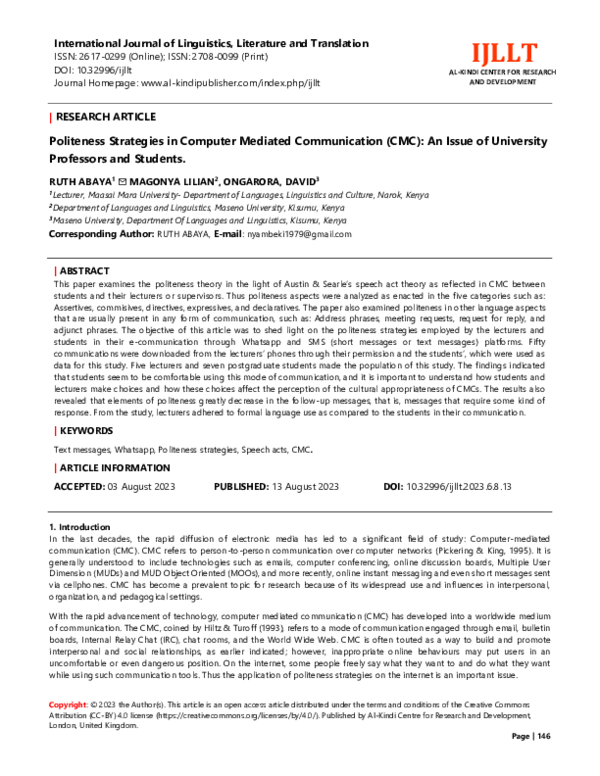 (PDF) Politeness Strategies in Computer Mediated Communication (CMC ...