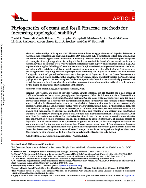 (PDF) Phylogenetics of extant and fossil Pinaceae: methods for ...