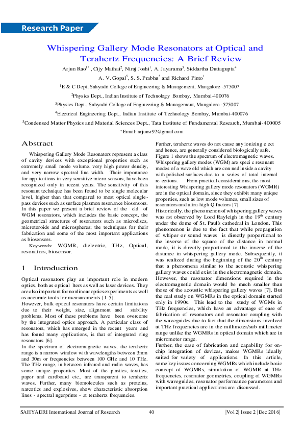 (PDF) Whispering Gallery Mode Resonators at Optical and Terahertz ...