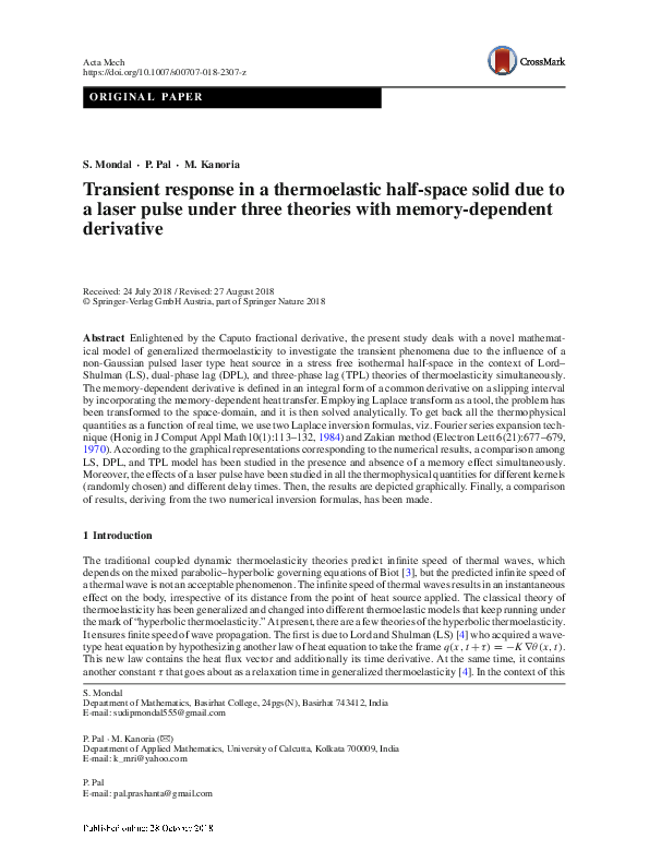 (PDF) Transient response in a thermoelastic half-space solid due to a ...