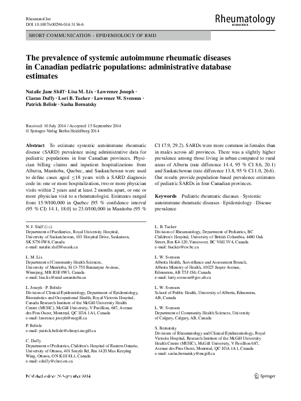 (PDF) The prevalence of systemic autoimmune rheumatic diseases in ...