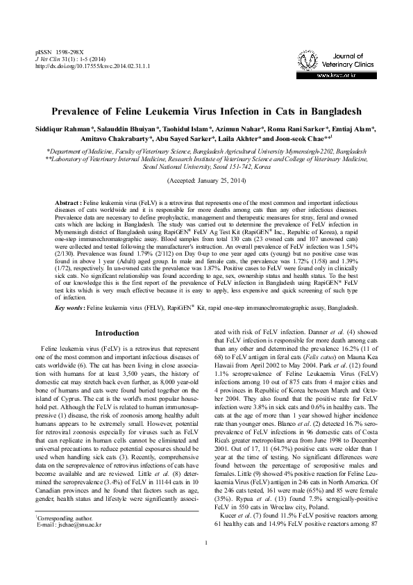 Image showcasing (PDF) Prevalence of feline leukemia virus infection in domestic cats in ...