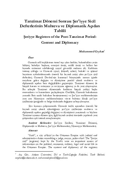 (PDF) Tanzimat Donemi sonrası ser‛iyye sicil defterlerinin muhteva ve ...