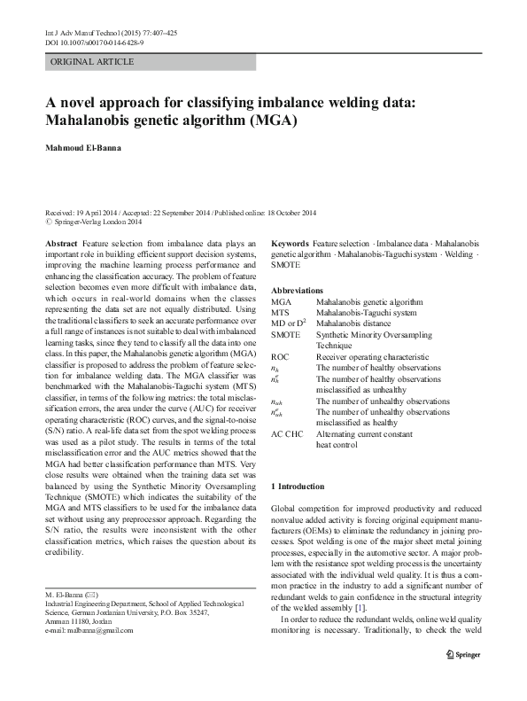 (PDF) A novel approach for classifying imbalance welding data ...