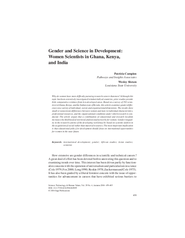 (PDF) Gender and Science in Development: Women Scientists in Ghana ...