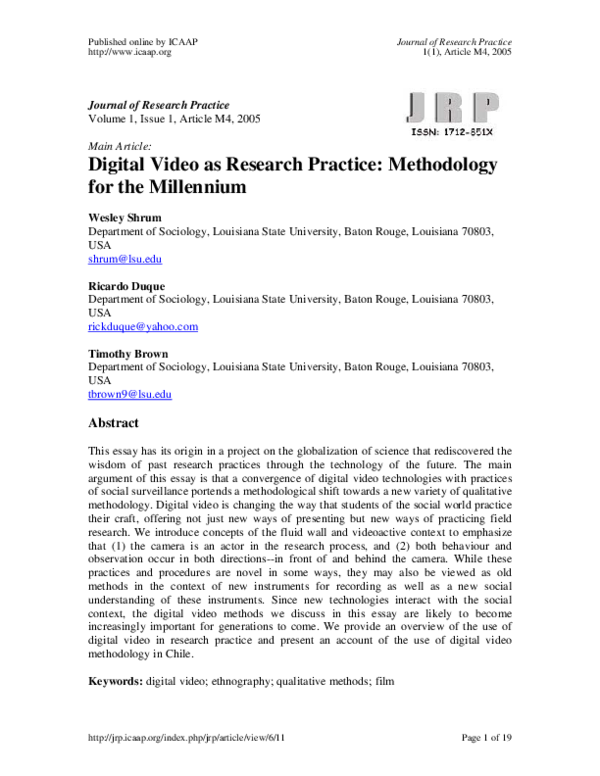 (PDF) 2005 Digital Video as Research Practice: Methodology for the ...