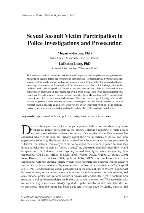 (PDF) Sexual Assault Victim Participation in Police Investigations and ...