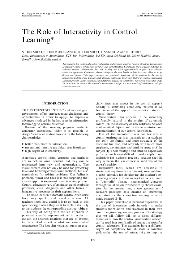 (PDF) The Role of Interactivity in Control Learning