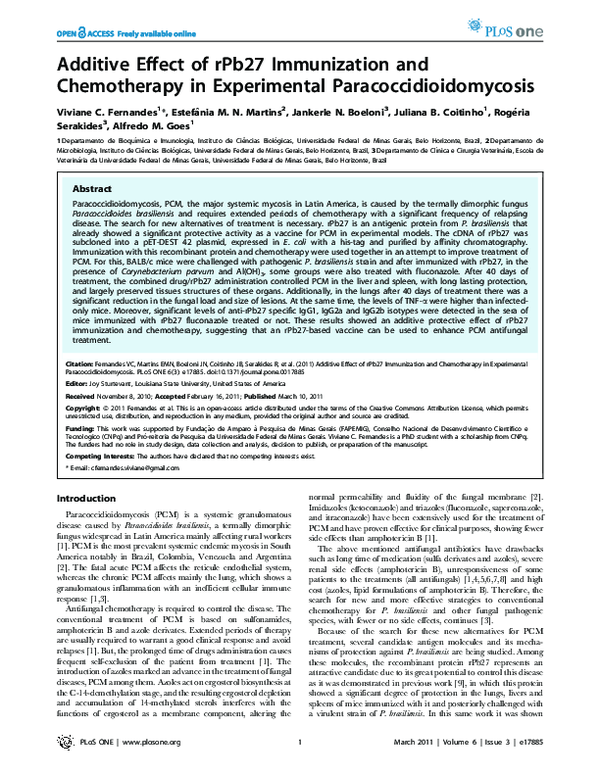 (PDF) Additive Effect of rPb27 Immunization and Chemotherapy in ...