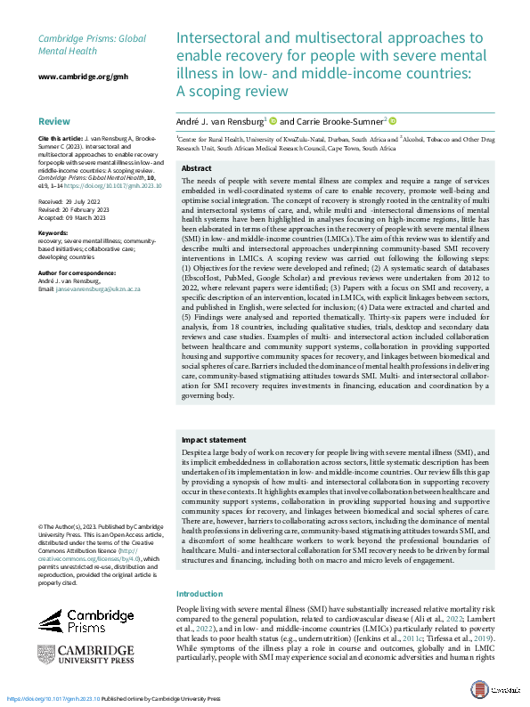 (PDF) Intersectoral and multisectoral approaches to enable recovery for ...