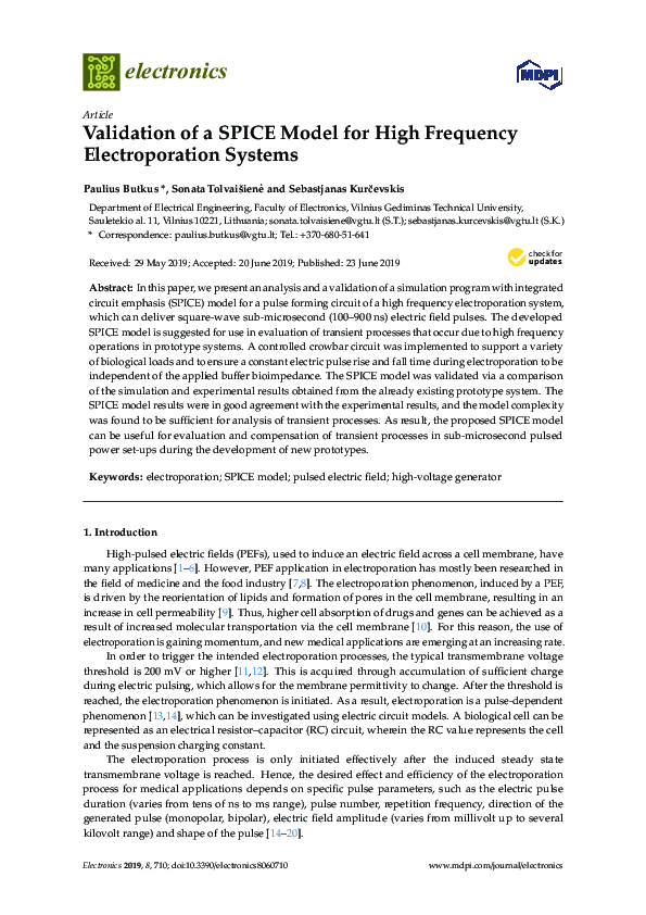 (PDF) Validation of a SPICE Model for High Frequency Electroporation ...