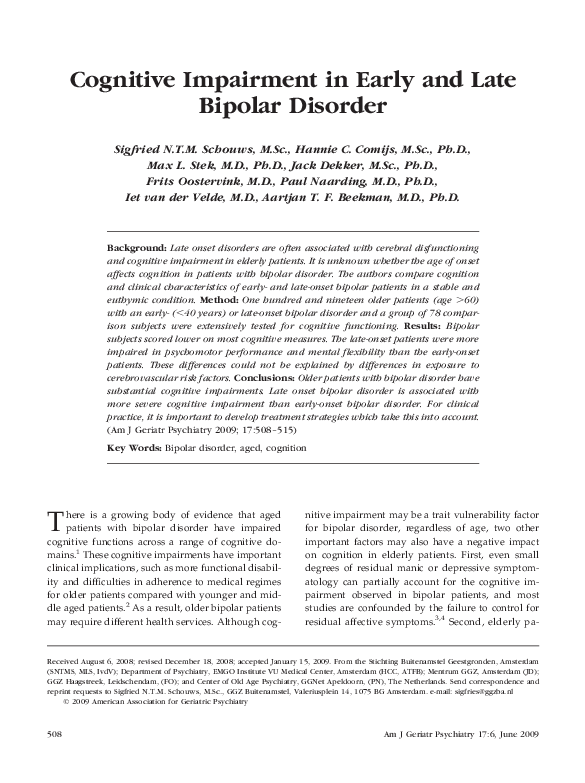 (PDF) Cognitive impairment in early and late bipolar disorder