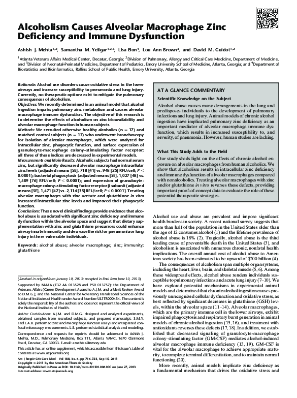 (PDF) Alcoholism Causes Alveolar Macrophage Zinc Deficiency and Immune