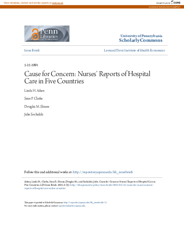 (PDF) Cause for concern: nurses' reports of hospital care in five countries