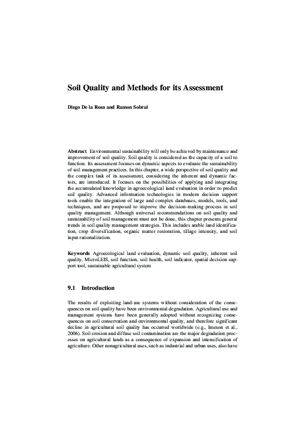 (PDF) Soil Quality and Methods for its Assessment