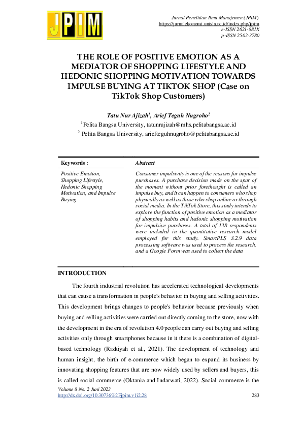 (PDF) THE ROLE OF POSITIVE EMOTION AS A MEDIATOR OF SHOPPING LIFESTYLE ...