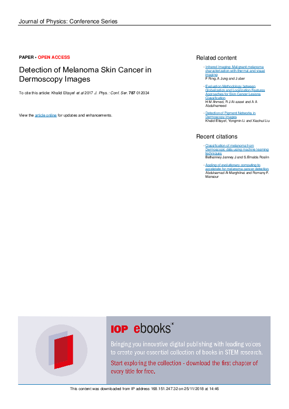 (PDF) Detection of Melanoma Skin Cancer in Dermoscopy Images