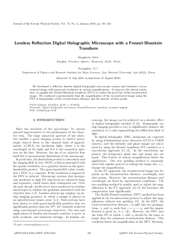(PDF) Lensless Reflection Digital Holographic Microscope with a Fresnel ...