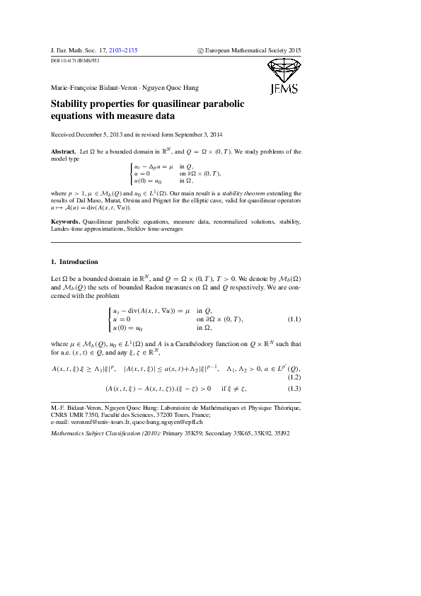 (PDF) Stability properties for quasilinear parabolic equations with ...