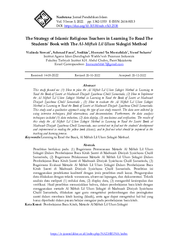 (PDF) The Strategy of Islamic Religious Teachers in Learning To Read ...