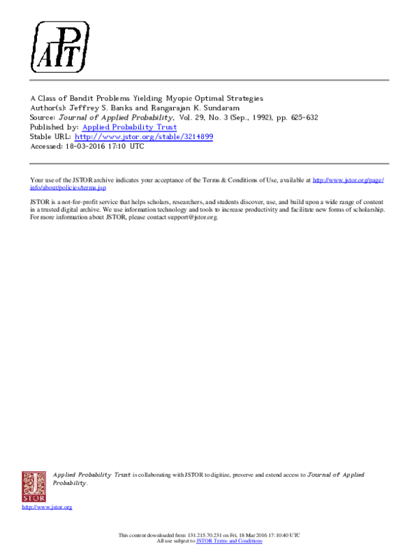 (PDF) A class of bandit problems yielding myopic optimal strategies