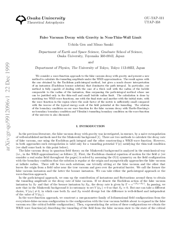 (PDF) False vacuum decay with gravity in the non-thin-wall limit ...