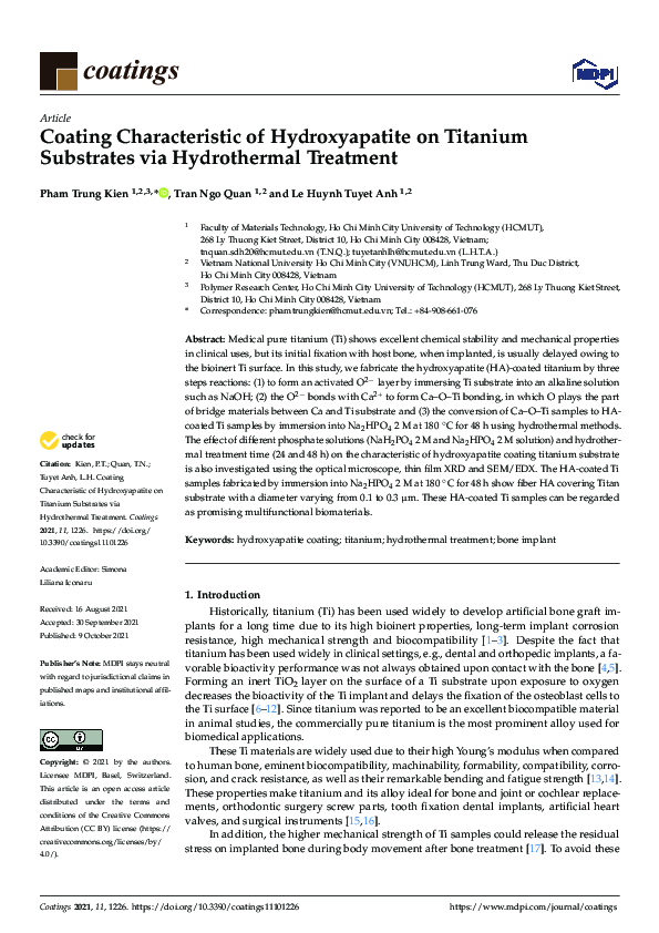 (PDF) Coating Characteristic of Hydroxyapatite on Titanium Substrates ...