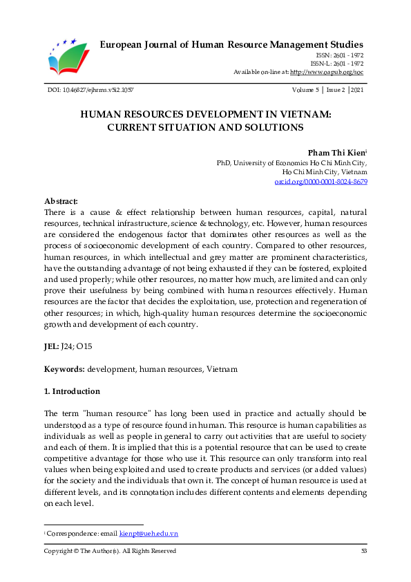 (PDF) Human Resources Development in Vietnam: Current Situation and ...