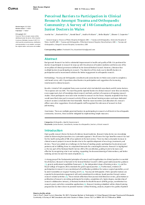 (PDF) Perceived Barriers to Participation in Clinical Research Amongst ...