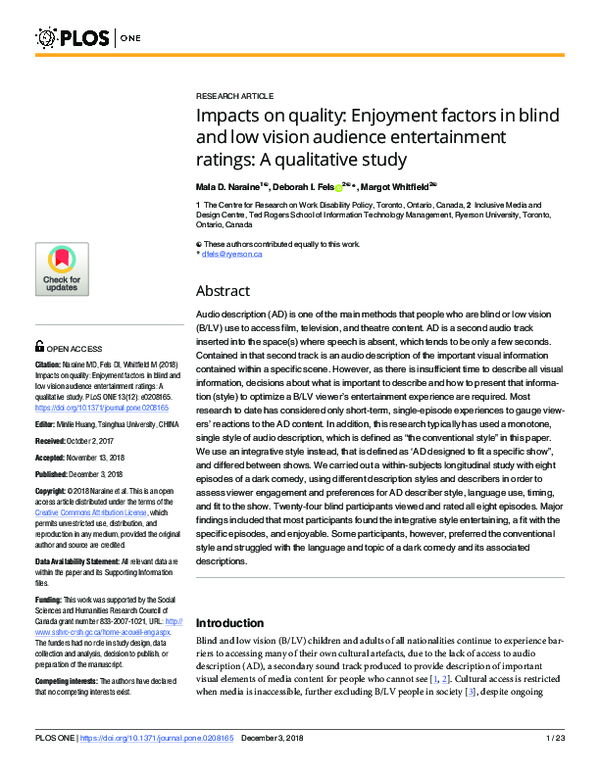 (PDF) Impacts on quality: Enjoyment factors in blind and low vision ...