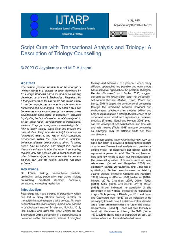 (PDF) Script Cure with Transactional Analysis and Triology: A ...
