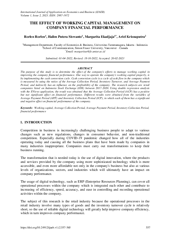 (PDF) The Effect of Working Capital Management on Company Financial ...