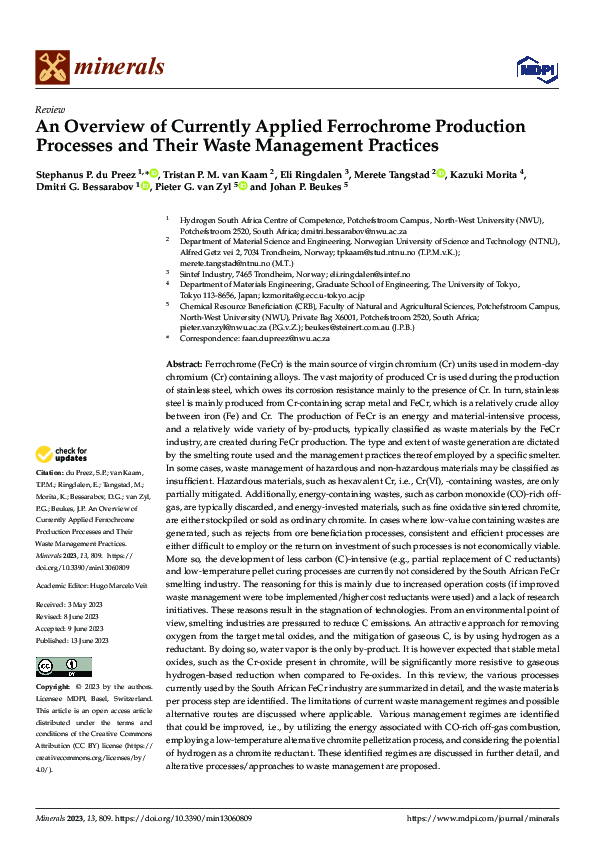 (PDF) An Overview of Currently Applied Ferrochrome Production Processes ...