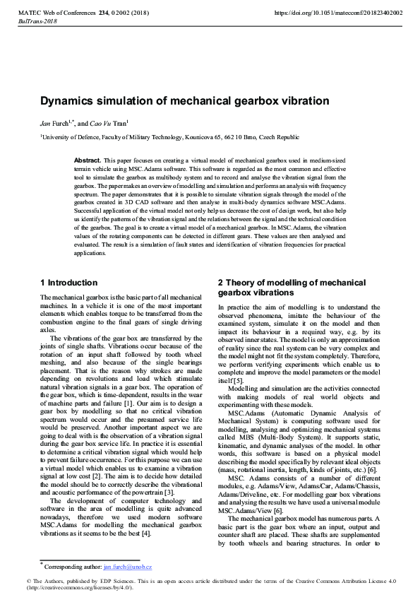 (PDF) Dynamics simulation of mechanical gearbox vibration