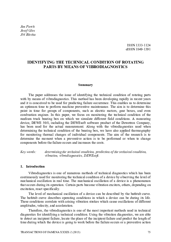 (PDF) Identifying the Technical Condition of Rotating Parts by Means of ...