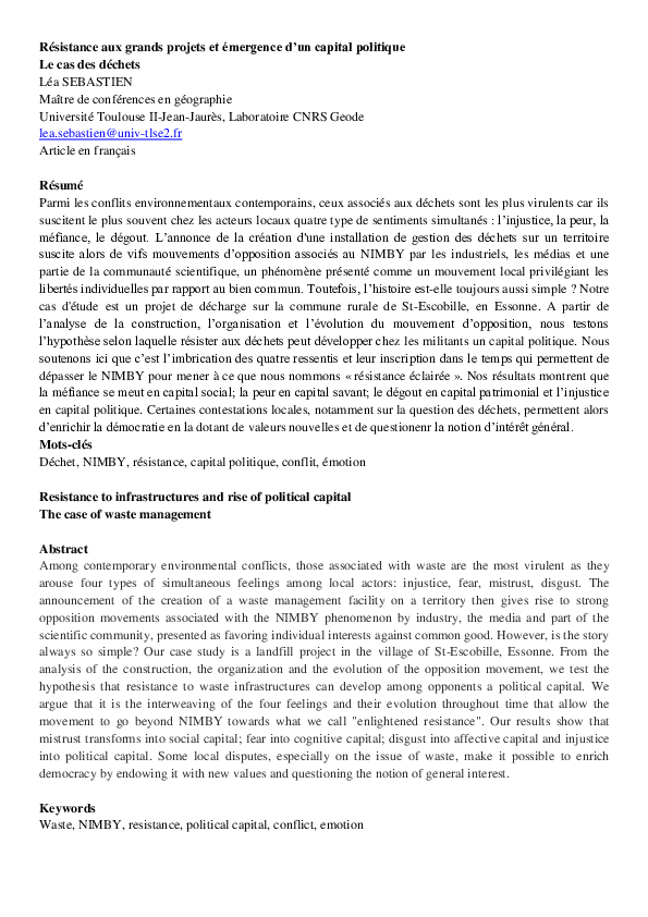 (PDF) Resistance to infrastructures and rise of political capital, the ...