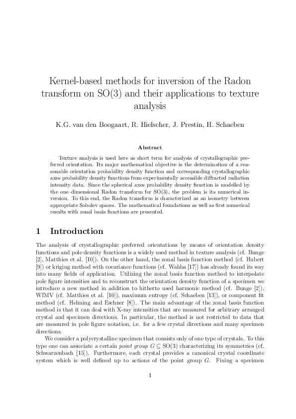 (PDF) Kernel-based methods for inversion of the Radon transform on SO(3 ...